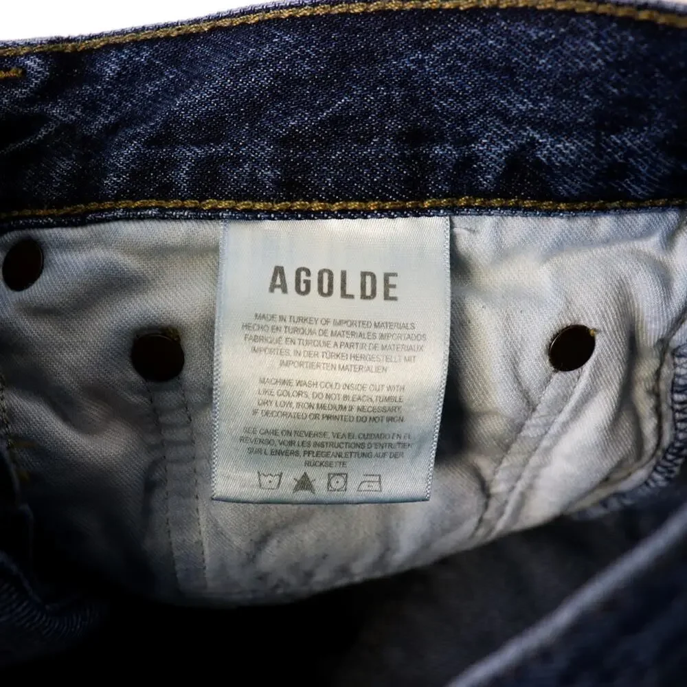 Agolde Clara Jeans Noise 28 Baggy Mid-Rise Flared Wide Leg Organic Jeans Blue - Picture 10 of 11